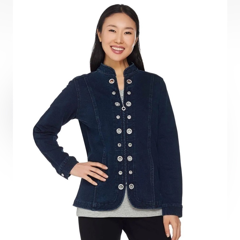 QUACKER FACTORY Size Medium DreamJeannes Glam Grommet Jacket Blue